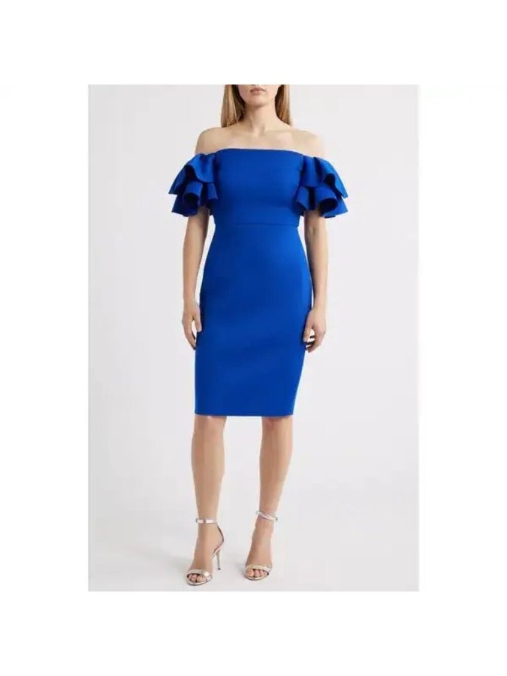 NWT Eliza J Off The Shoulder Ruffled Sleeves Sheath Dress Cobalt Womens Size 8